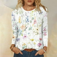 HHEI_K ženski modni casual dugih rukava Print Okrugli pulover za okrugli vrat Top bluza