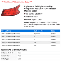 Sklop desne vanjske repne lampice - kompatibilan sa - Nissan Maxima Sedan 2017
