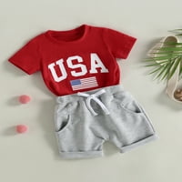 Bagilaanoe Baby Boy 4. jula odijelo 0-3T dana za novorođenčad Dan odjeću Toddler Ljetni kratki rukav USA Pismo Ispis T-majice Postavi