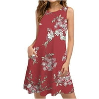 Haljine za ženske mini haljine za žene plaža cvjetna rukava bez rukava casual boho šarena haljina s