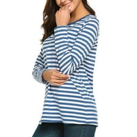 Shiusina Round Top Striped majica Ženska bluza Skirt majice Dugi tunički rukav ženska bluza Plavi s