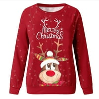 Tkinga modna ženska casual modni božićni print dugih rukava, pulover na dugim rukavima Top božićni kostimi za žene - crveni xxl