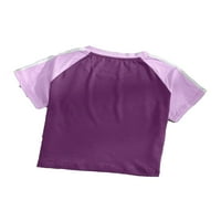 Ženska casual boja blok okrugli vrat kratkih rukava ljubičaste majice XS