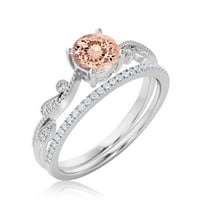 Zasljepljujući 1. rezani morgatit i dijamantni moissanite klasični nadahnuti zaručnički prsten, jedinstveni vjenčani prsten za uvijanje u srebru s 18k bijelim zlatnim oblogom, jednom podudaranjem