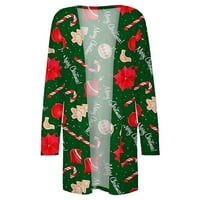 Dugi kardigani za žene Božićni s dugim rukavima s prednjim kardiganom tiskane gornje lagane jakne zelene
