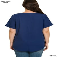TheLovely Women & Plus Heavy Dobby V-izrez valjani bluza s kratkim rukavima
