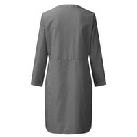 Haljine za ženske džepove za okrugli vrat Dugme Dress Džojdžeri s dugim rukavima