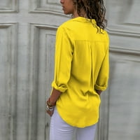 Ženske vrhove Dressy Ležerne prilike Ženske žene Šifon dugi rukav V-izrez Ljetne pune boje Bluze Ljeto Ležerne prilike Prodaja ili klirens žuta