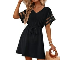 Pejock ljetne haljine za žene V-izrez čipke kratkih rukava s kratkim rukavima crna xxl