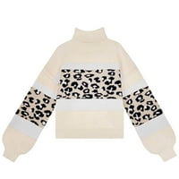 Duks dugih rukava za žene Turtleneck Colorblock Leopard pleteni džemper dugi rukavi pulover Jumper vrhovi