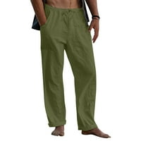 Muške pantalone Duge ravne hlače za muškarce opušteno fit solidne boje mens putne hlače pamučne posteljine muškarci pantalone vojske zelene s