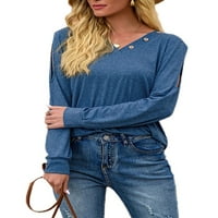 Ženska obična majica s dugim rukavima za dugih rukava Casual Basic Tee majice Plavi s
