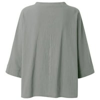 Košulje u boji V-izrez Pamuk i posteljina pada dukserica Trendy Pulover Proljetna odjeća za žene plus