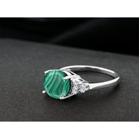 Gem Stone King 6. CT ovalna zelena malahita Bijela je stvorila safir Sterling srebrni prsten