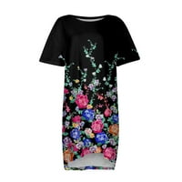 Amousa haljine Ženski ljetni modni casual cvjetni print okrugli vrat kratki rukav haljina