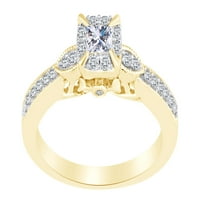 Princeza i okrugli rez bijeli prirodni dijamantni zaručni prsten u 10K čvrstog žutog zlatnog prstena