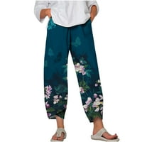 Kiplyki Cleance hlače za žene džep tanak visoki elastični struk za ispis Sportske i posteljine pantalone