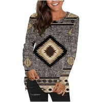 Košulje s dugim rukavima za žene zapadni aztec vrhovi vintage etničkog stila Geometrijski pulover tine
