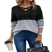 Ženska majica majica s dugim rukavima Spesionirani tee casual tunika bluza Radni pulover crno sivo m
