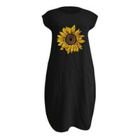 Mveomtd Lady Sunflowers ispisana haljina s kratkim rukavima za žene ljetne okrugle haljine s džepom