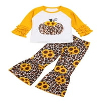 Canrulo Toddler Baby Girls Halloween Odjeća Leopard Suncokreti Ispišivši dugih rukava Tors za bundeve + zapaljene hlače Podesite žutu 6- mjeseci