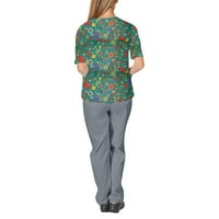 Leylayray ženska bluza Ženski personalizirani ispis kratkih rukava V-izrez Work T-majice Tamno zeleni