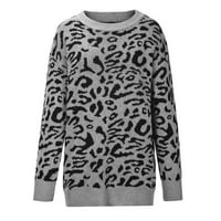 Plus veličina Top klirence Ženske dugih rukava Leopard Ispiši labavi vrhovi bluza pleteni džemper siva
