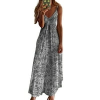 Ženske ljetne haljine linijske špagete remen bez rukava ljubičaste maxi haljine V izrez cvjetna gradijentna