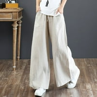 Ženske modne pantalone High Squist Perite široke noge Solidne hlače u boji bijeli xxxl