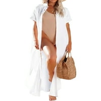 Ženska haljina za plažu na plaži, čvrsti kratki rukav prekrivač