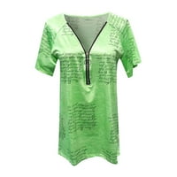 Majice za žene cvjetni otisci V-izrez patent zatvarača kratkih rukava Summer Casual Labavi majica Tee