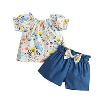 Odjeća za djevojčice Chic Predškolske djevojke s kratkim rukavima cvjetna tiskana majica kratke hlače