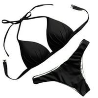 Ženski bikini čvrsti set kupaći kostim dva napunjena brava za kupalište za plažu crna l