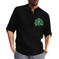 Muška majica Ogrlica pamučna posteljina otisnuta modna ljetna gornja bluza Labavi gumb dugih rukava