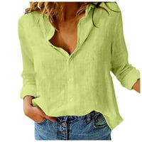 Ženska labava posteljina gumb Solid rever dugih rukava Ležerne bluze, zelena, xxxxxl