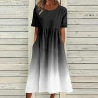 Ženska modna gradijentska štampana džep za kratki rukav Retro dugačka haljina