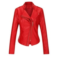 Vrhovi za žene Ženske kožne dugih rukava sa patentnim jaknom jakna jakna crvena xxl