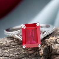 Smaragdni rez kreirao je ruby ​​solitaire prsten sa moissite, splitskog prstena, 14k bijelo zlato, US