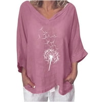 Zkozptok Ženski vrhovi plus size rukav s V-izrezom Grafički ispis T-majice Pamuk posteljina padajuća