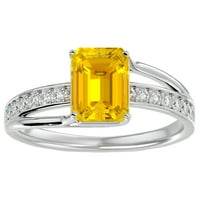 Superjeweler Carat smaragdno oblika citrina i dijamantski prsten u sterlingu srebra za žene