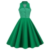 Ženska ljetna haljina lapela bez rukava polka tat patchwork vintage haljina u zelenom