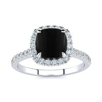 Superjeweler Carat jastuk reži crnog i halo dijamantnog prstena u srebru sterlinga za žene