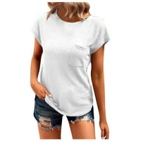 Ženski džep u boji kratki rukav labav majica TOP WHITE S