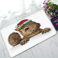Vjeverica Nošenje Santa Clause Hat BERRIES Božićno vratljivo kupatilo MAT prostirke ulazne prostirke 23.6x
