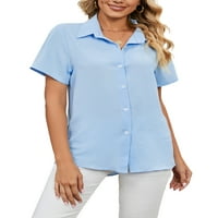Prednjeg swall-om ženska bluza s majicama majica kratki rukav na plaži Labavi tunik majica rever vrat