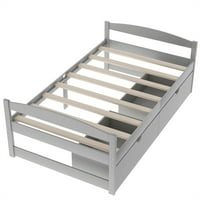 Krevet od dvostruke veličine, puni drveni okvir sa dvije ladice, zaklada za madrac dvostruke veličine za spavaću sobu za goste, jaki nosač drvenih letvica, ne treba, sivi
