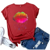Modne ženske casual šarene usne Ispis majica kratkih rukava Bluze za majice crveni xxl