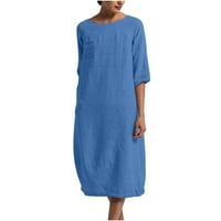 Haljine za žene Modni okrugli vrat Labavi kratki rukav, puna bačva haljina s dugačkom haljinom plava
