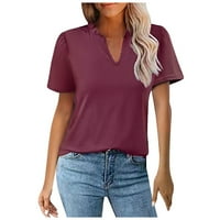 Ženske bluze žene Žene casual labave majice kratki rukav modni V izrez Soild Tops T-majice Tee Wine