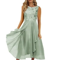 Ženske ljetne haljine dugih petite šifon patchwork okrugli vrat Sequin print suknje maxi haljina za